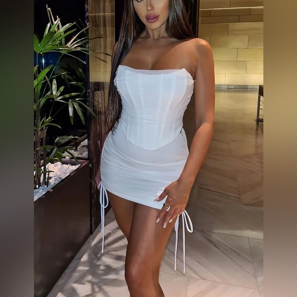 Bombshell Ruched Mini Skirt Set - White - Picture 2 of 5